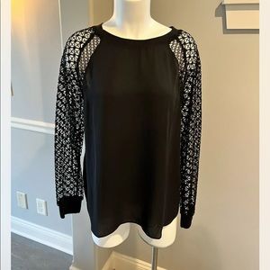 Loft Black Lace Sleeve Blouse M